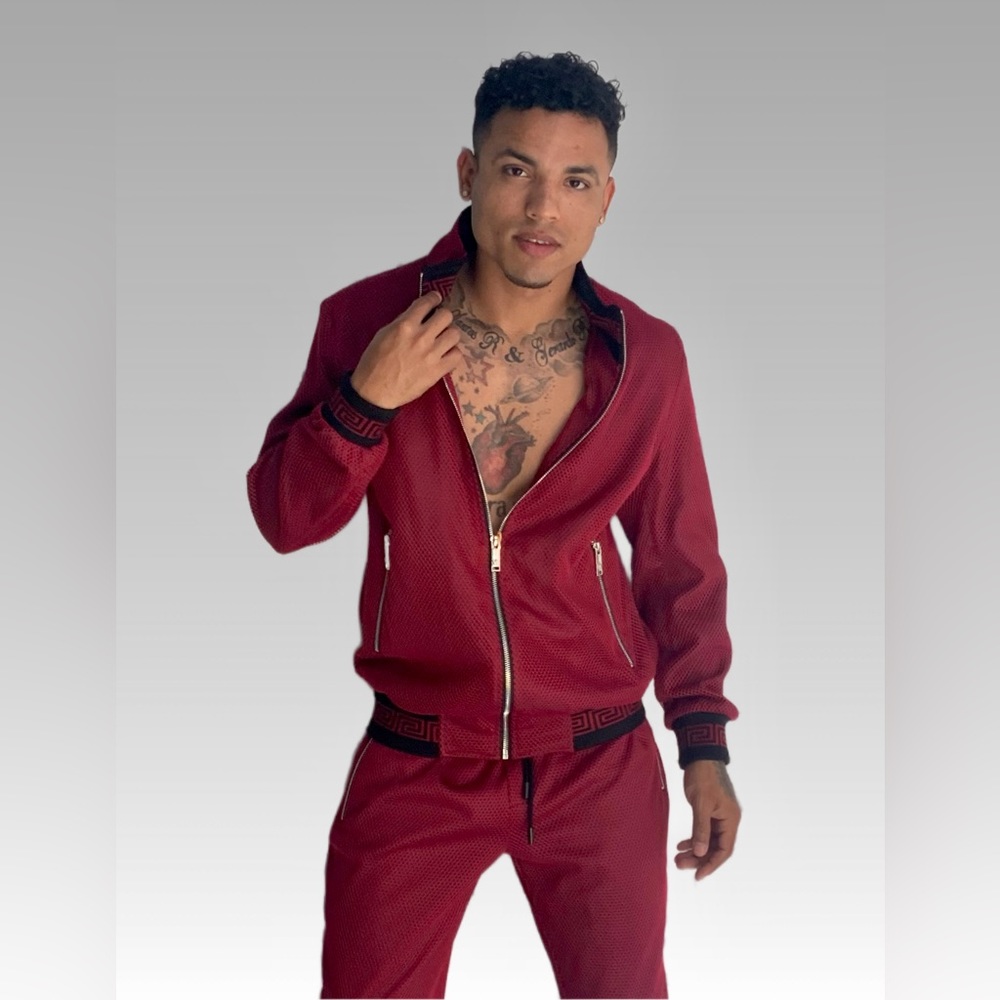 Men's Casual Burgundy | Black Mesh Tracksuit NWT